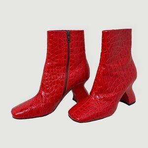 DRIES VAN NOTEN Croc Embossed Louis Sculpted Arched Curved Heel Ankle Boots❤️